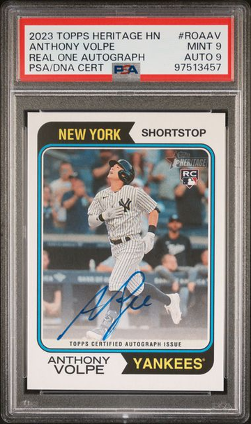 2023 TOPPS HERITAGE REAL ONE AUTOGRAPHS #ROAAV ANTHONY VOLPE REAL ONE AUTO PSA 9
