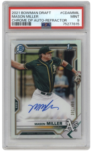 Mason Miller 2021 Bowman Chrome Draft Refractor Auto /499 PSA 9