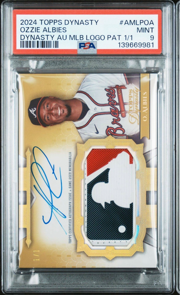 2024 TOPPS DYNASTY DYNASTY OZZIE ALBIES AUTOGRAPHED MLB LOGO PATCH 1/1 PSA 9