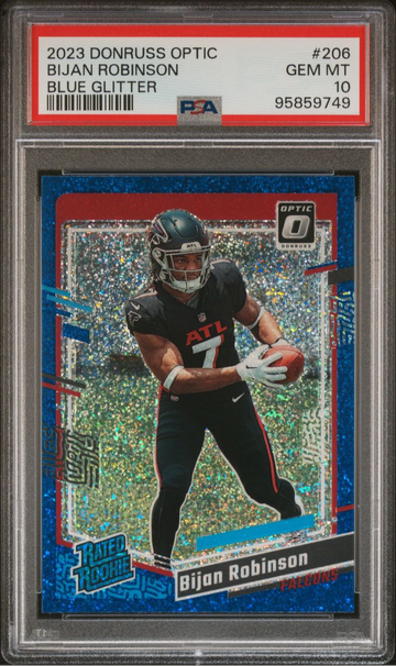 2023 Donruss Optic Bijan Robinson Blue Glitter SSP PSA 10