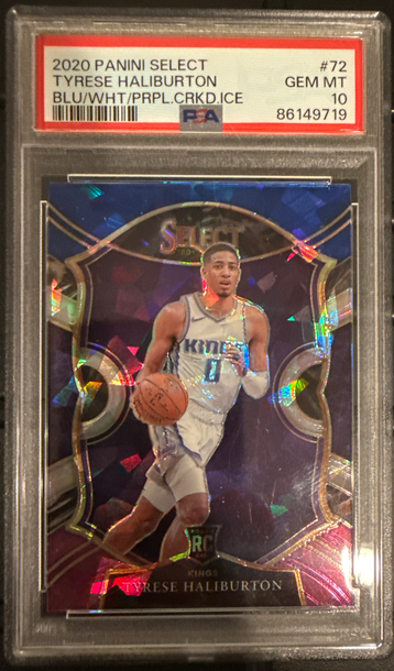 2020 Panini Select Tyrese Haliburton Blue White Purple Cracked Ice PSA 10