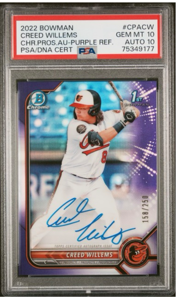 2022 Bowman Creed Williams Purple Refractor Auto PSA 10