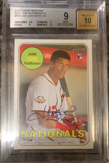 2018 Topps Heritage Juan Soto Real One Autographs #JSO BGS 9 ROOKIE AUTO SSP 🔥