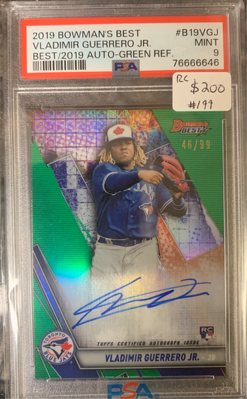2019 Bowmans Best VLADIMIR GUERRERO JR Green Refractor Rookie Auto /99 PSA 9