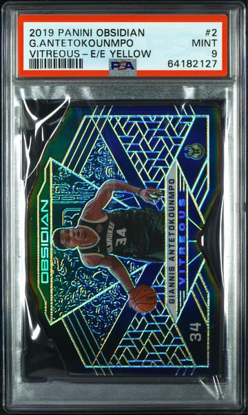 2019 Obsidian Giannis Antetokounmpo Vitreous E/E Yellow #/10 PSA 9 