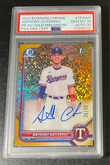 2022 Bowman Chrome Anthony Gutierrez Prospect Rookie Gold Mini Diamond Refractor Auto Autograph /50 PSA 10 RC 1st