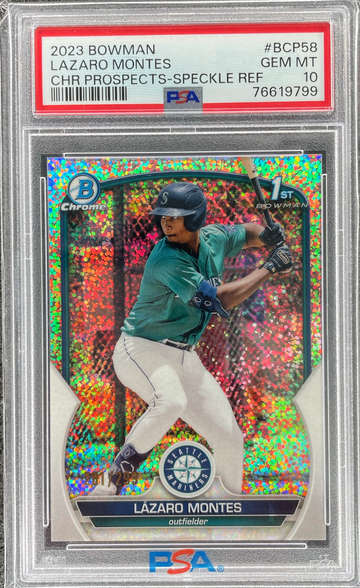 2023 Bowman Lazaro Montes Speckle Refractor /299 PSA 10 Mariners