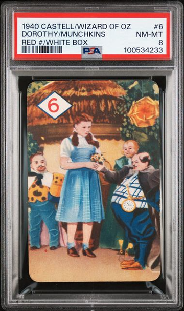 1940 Castell Wizard of Oz Dorothy & Munchkin Mayor Red White Box #6 PSA 8 NM-MT