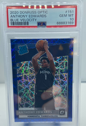 Anthony Edwards Panini Donruss Optic Blue Velocity PSA 10 Rated Rookie NBA