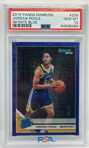 2019 Panini Donruss Jordan Poole Infinite Blue RC /35 #226 PSA 10 Warriors Wizards