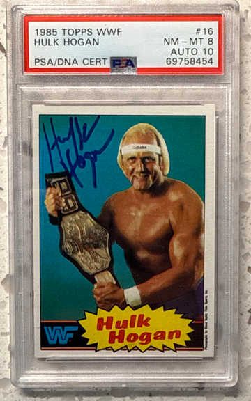 1985 Topps wwf hulk hogan #16 nm-mt psa 8 auto 10 dna