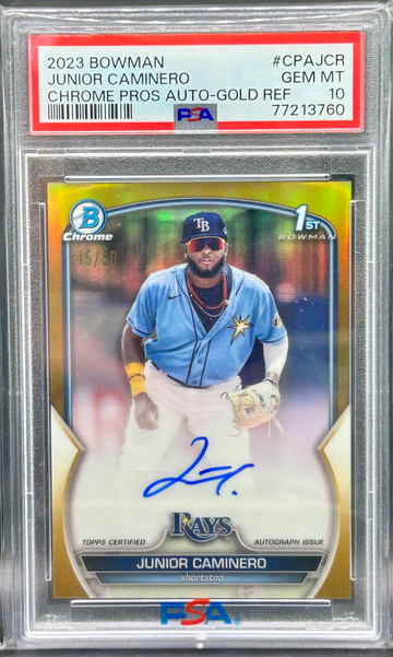 2023 Bowman Chrome Junior Caminero Auto Gold Refractor /50 PSA 10