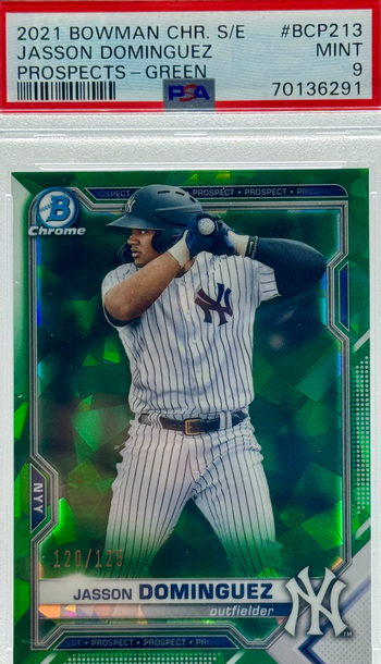 2021 BOWMAN CHR. S/E JASSON DOMINGUEZ PROSPECTS - GREEN/125 #BCP213 PSA 9 MINT