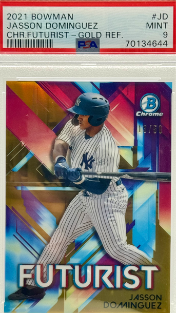 2021 BOWMAN JASSON DOMINGUEZ CHR.FUTURIST - GOLD REF/50 #JD PSA 9 MINT