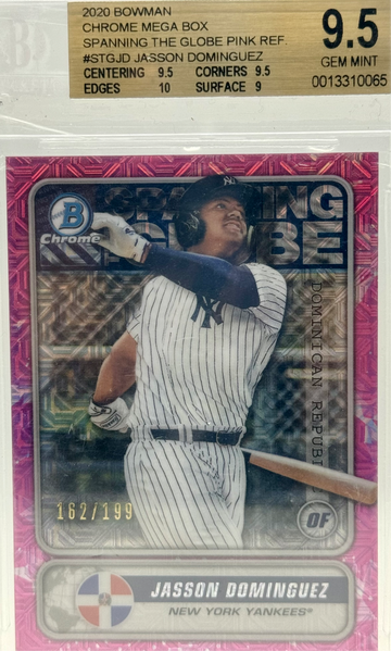 2020 BOWMAN CHROME MEGA BOX JASSON DOMINGUEZ SPANNING THE GLOBE PINK REF/199 #STGJD BGS 9.5 Gem Mint