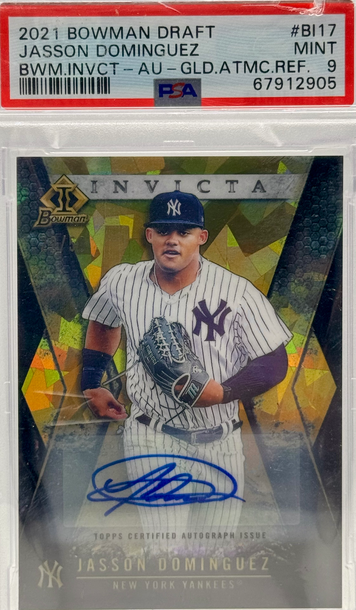 2021 BOWMAN DRAFT JASSON DOMINGUEZ BWM.INVCT- AU - GLD.ATMC.REF/50 #BI17 PSA 9 MINT