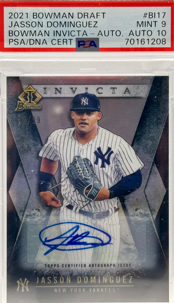 2021 BOWMAN DRAFT JASSON DOMINGUEZ BOWMAN INVICTA/99 #BI 17 PSA 9 MINT-AUTO 10