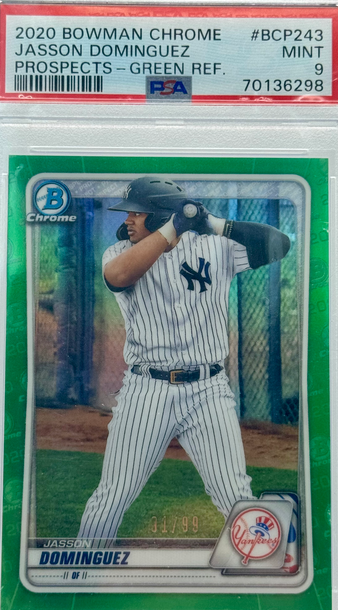 2020 BOWMAN CHROME JASSON DOMINGUEZ PROSPECTS - GREEN REF/99 PSA 9 MINT #BCP243