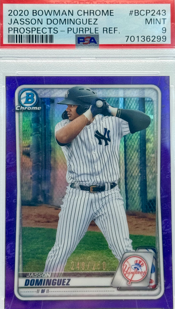 2020 BOWMAN CHROME JASSON DOMINGUEZ PROSPECTS - PURPLE REF/250 #BCP243 PSA 9 MINT