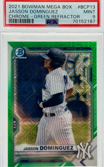 2021 BOWMAN MEGA BOX JASSON DOMINGUEZ CHROME - GREEN REFRACTOR/99 #BCP13 PSA 9 MINT