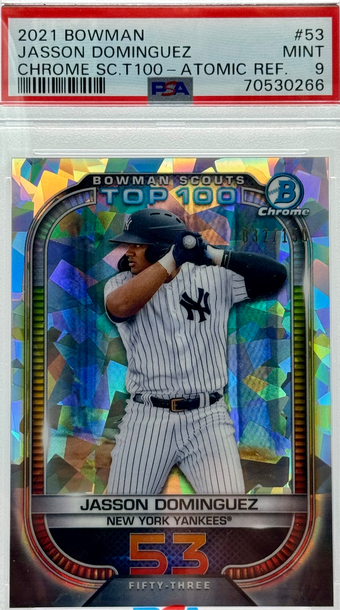 2021 BOWMAN CHROME SC.T100 JASSON DOMINGUEZ - ATOMIC REF/150 #53 PSA 9 MINT