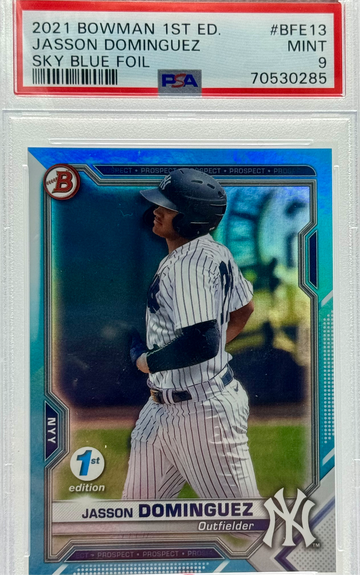 2021 BOWMAN 1ST ED. JASSON DOMINGUEZ SKY BLUE FOIL #BFE13 PSA 9 MINT