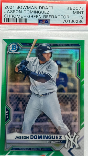 2021 BOWMAN DRAFT JASSON DOMINGUEZ CHROME - GREEN REFRACTOR/99 #BDC77 PSA 9 MINT