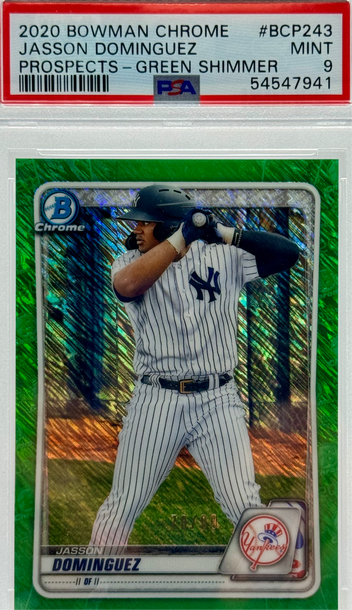 2020 BOWMAN CHROME JASSON DOMINGUEZ PROSPECTS - GREEN SHIMMER/99 #BCP243 PSA 9 MINT