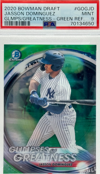 2020 BOWMAN DRAFT #GOGJD JASSON DOMINGUEZ GLMPS/GREATNESS - GREEN REF/99 PSA 9 MINT