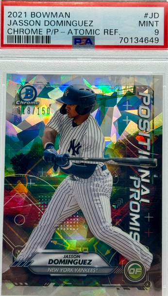 2021 BOWMAN JASSON DOMINGUEZ CHROME P/P- ATOMIC REF/150 #JD PSA 9 MINT