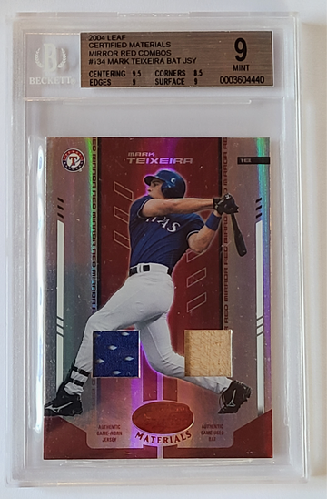 MARK TEIXEIRA 2004 LEAF CERTIFIED MATERIALS MIRROR RED COMBOS #134 BAT/JERSEY S/N 238/250 BGS 9 MINT!