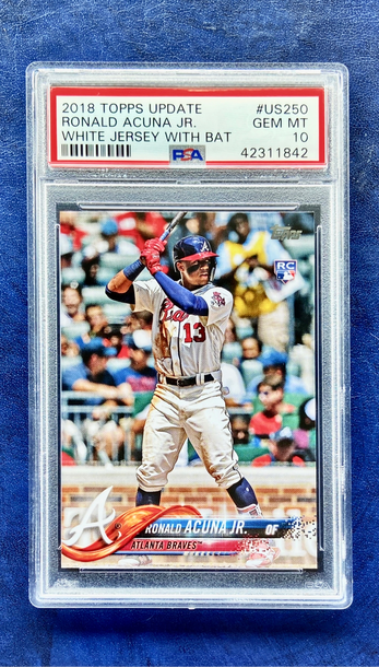 2018 Topps Update Ronald Acuna Jr White Jersey with Bat SSP Variation PSA 10