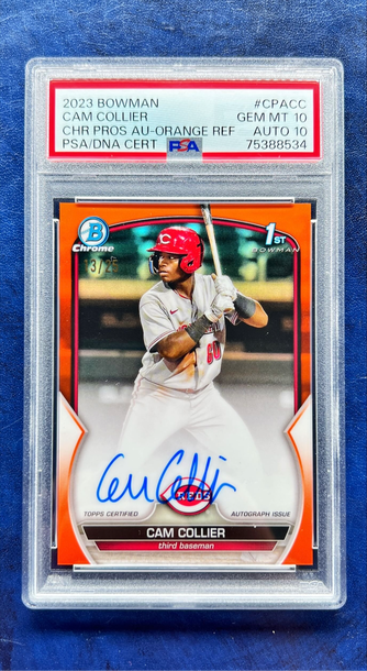 2023 Bowman Chrome Prospect Cam Collier Orange refractor auto /25 PSA 10/10