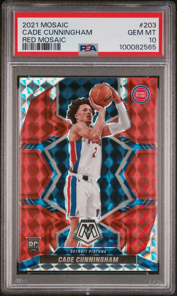 2021 Mosaic Cade Cunningham RC #203 / RED MOSAIC / PSA 10 / Detroit Pistons