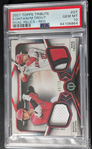2021 Topps Tribute OHTANI/TROUT Dual Relics Red Parallel PSA 10 #/10 POP 1
