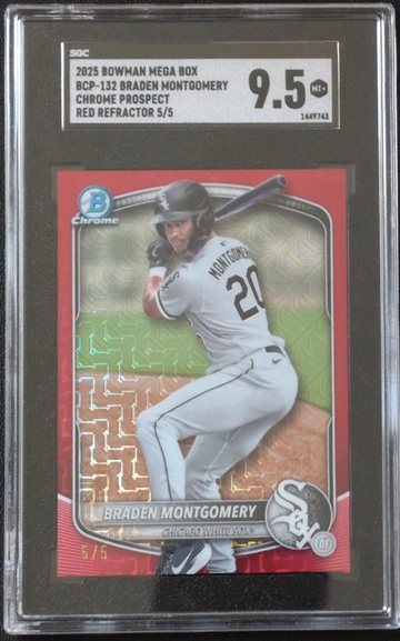 2025 Bowman Chrome Mega Braden Montgomery Red Refractor #5/5 SGC 9.5