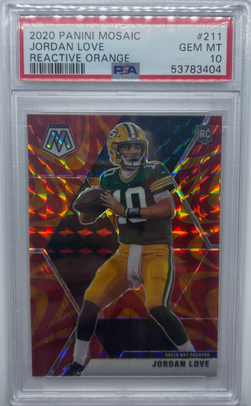 2020 PANINI MOSAIC REACTIVE ORANGE PRIZM JORDAN LOVE #211 ROOKIE CARD PSA 10