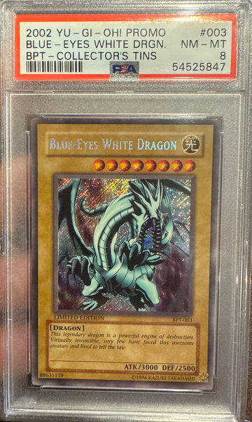 2002 Yugioh Collector's Tins BLUE-EYES WHITE DRAGON BPT-003 Secret Rare PSA 8