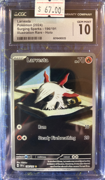 2024 Pokémon Larvesta Surging Sparks 196/191 Alt Art CGC 10 Gem Mint