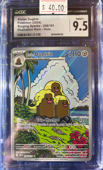 2024 Pokémon Alolan Dugtrio Surging Sparks 208/191 Alt Art CGC 9.5 Mint+