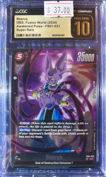 2024 Beerus DBS Fusion World Awakened Pulse FB01-023 Super Rare CGC 10 Pristine