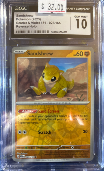 2023 Pokémon Sandshrew S&V 151 027/165 Reverse Holo CGC 10 Gem Mint