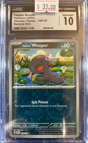 2023 Pokémon Paldean Wooper Obsidian Flames 126/197 Reverse Holo CGC 10 Gem Mint