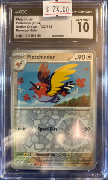 2024 Pokémon Fletchinder Stellar Crown 122/142 Reverse Holo CGC 10 Gem Mint