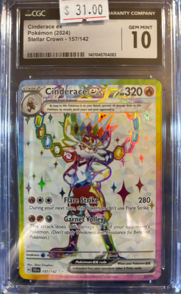 2024 Pokémon Cinderace ex Stellar Crown 157/142 CGC 10 Gem Mint