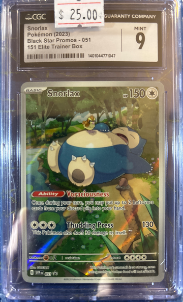 2023 Pokémon Snorlax 151 ETB Black Star Promo 051 CGC 9 Mint