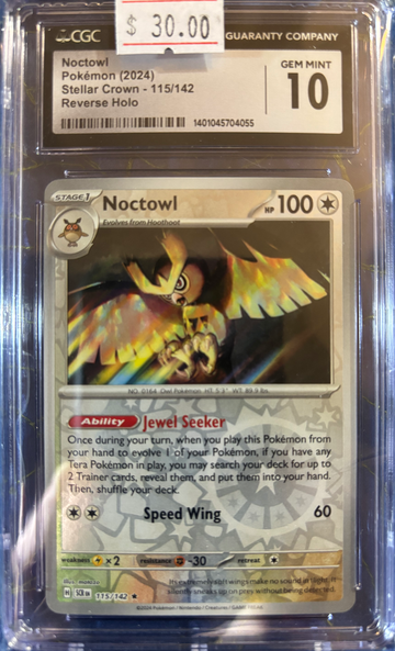 2024 Pokémon Noctowl Stellar Crown 115/142 Reverse Holo CGC 10 Gem Mint