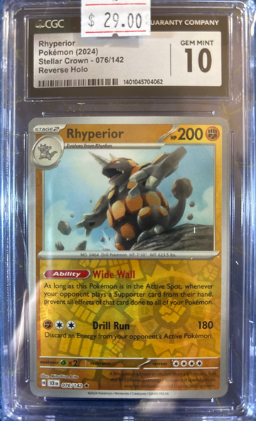 2024 Pokémon Rhyperior Stellar Crown 076/142 Reverse Holo CGC 10 Gem Mint