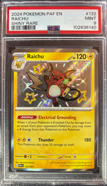 2024 Pokémon Shiny Raichu Paldean Fates 132/091 PSA 9 Mint 