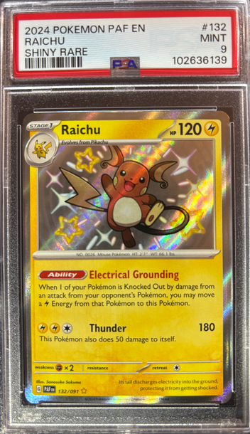 2024 Pokémon Shiny Raichu Paldean Fates 132/091 PSA 9 Mint 